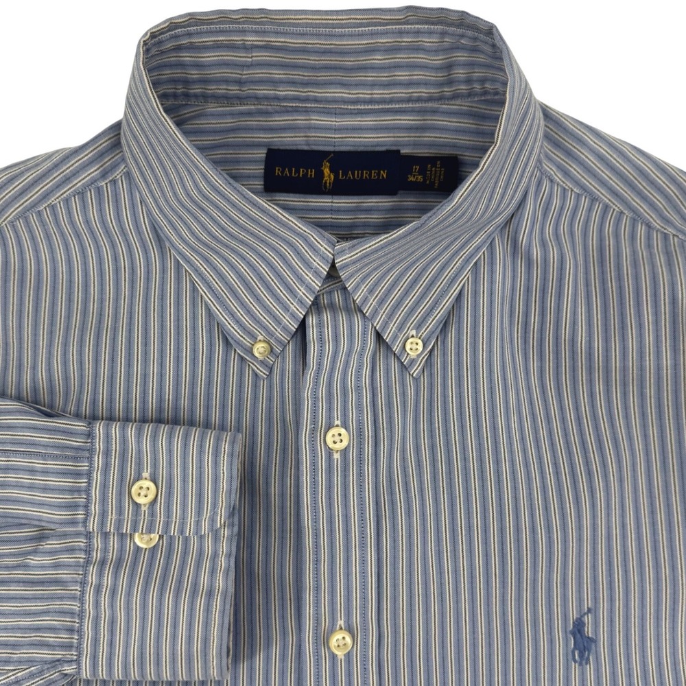 Ralph Lauren Mens Button Down Shirt Blue White‎ Striped Long Sleeve 17 34/35